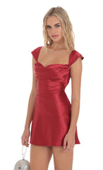 Cowl Neck Satin Open Back Dress in Red