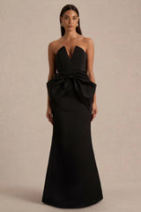Sonata | Black Satin Bandeau Maxi Dress With Bow Detail