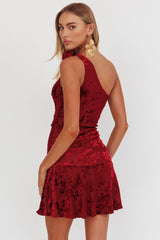 Midnight Aura One Shoulder Mini Dress Wine