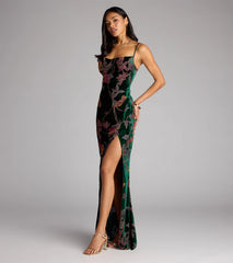 Melanie Floral Velvet Lace-Up Formal Dress