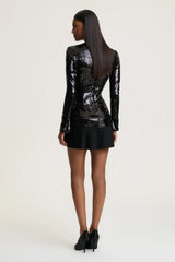 North | Black Sequin High-Neck Mini Dress With Pleats