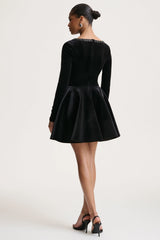 Beloved | Black Velvet Embellished Square-Neck Mini Dress