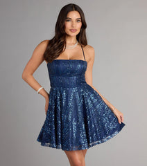 Thea Sequin Lace-Up Skater Dress