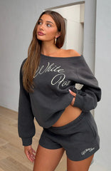 Lucky Thirteen Elsa Off Shoulder Sweater Charcoal