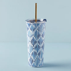 Blue Bay Ikat Stainless Steel Tumbler With Straw