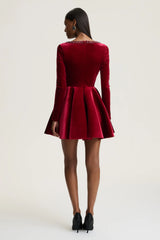Beloved | Red Velvet Hand-Embellished Square-Neck Mini Dress