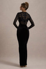 Loving Look | Black Lace Long-Sleeve Twisted Split Maxi Dress