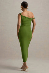 Salome | Green Twisted Asymmetric Midi Dress