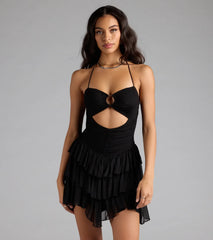 Sweet But Spicy Halter Cutout Ruffle Skater Dress