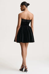 Mina | Black Velvet And Satin Bandeau Skater Mini Dress