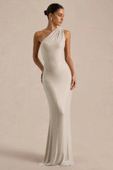 Deity | Silver Asymmetric-Neck Maxi Dress With Open-Back