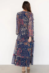 Bowman Deep V Maxi Dress | Dark Blue Multi