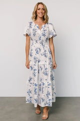 Kiana Poplin Maxi Dress | Off White + Blue
