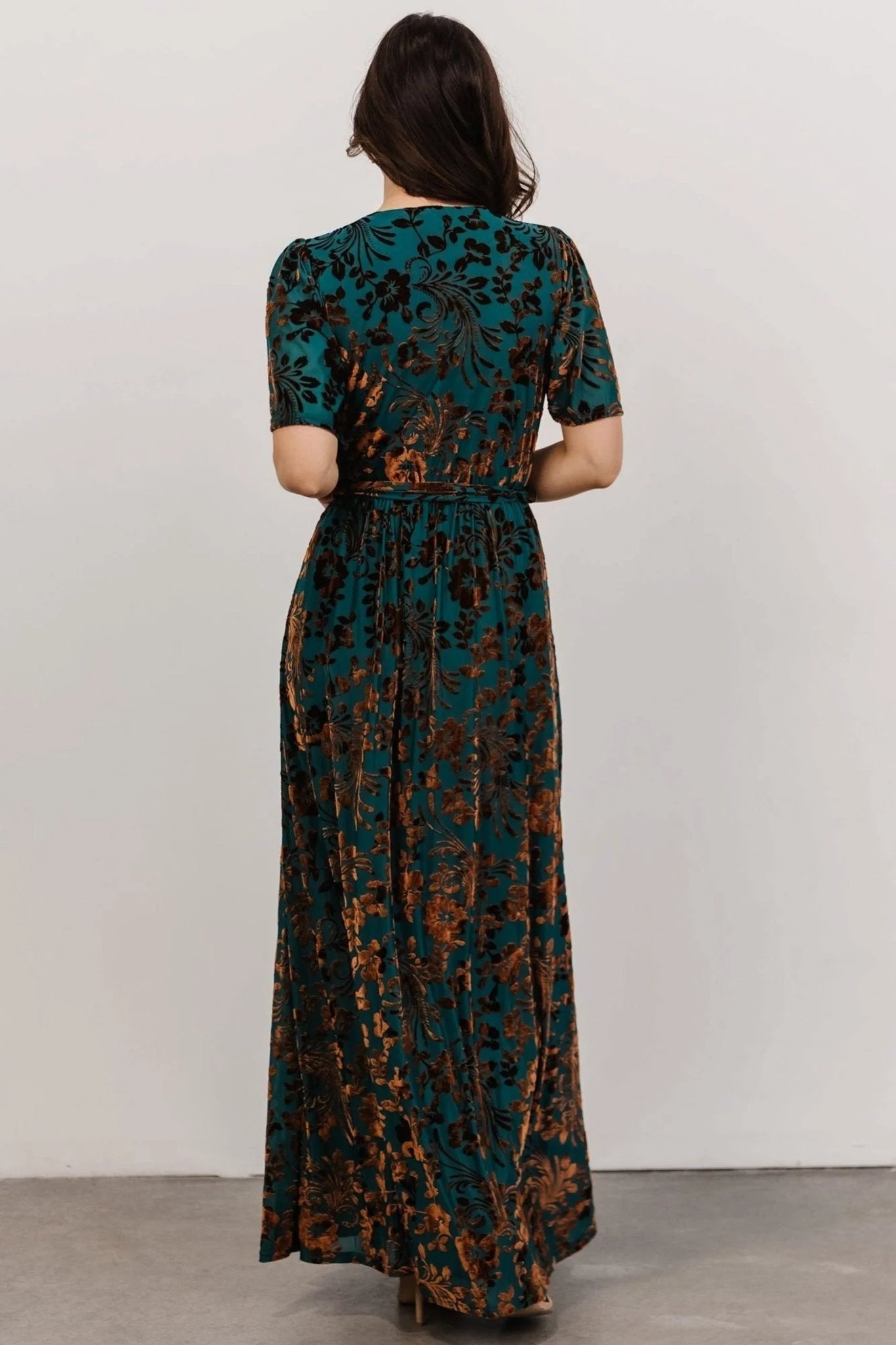 Uma Velvet Maxi Dress | Bronze + Jade