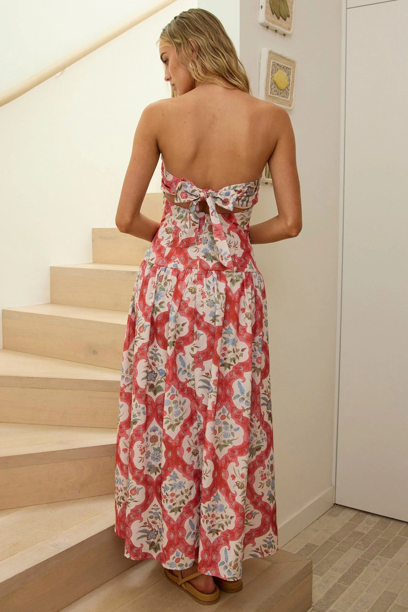 Common Ground Drop Waist Strapless Maxi Dress Floral Cream