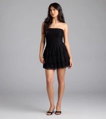 Lovely Nights Strapless Lace Ruffle Skater Dress