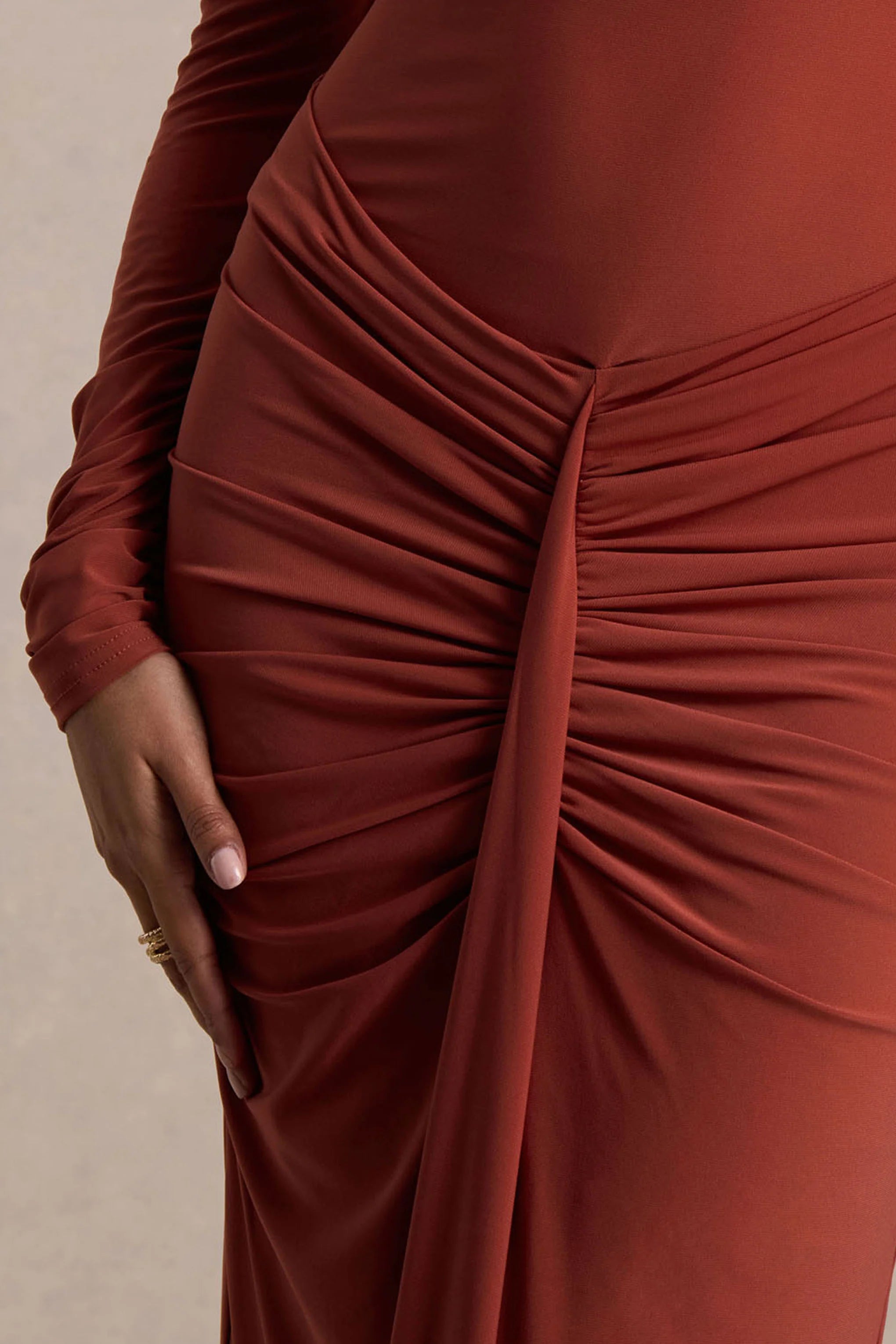 Matilda | Rust Boat-Neck Maxi Dress With Ruched Detailing