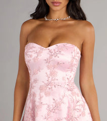 Erin Satin Floral Embroidered Lace-Up Dress