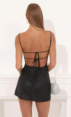Glitter Ruched Bodycon Dress in Black