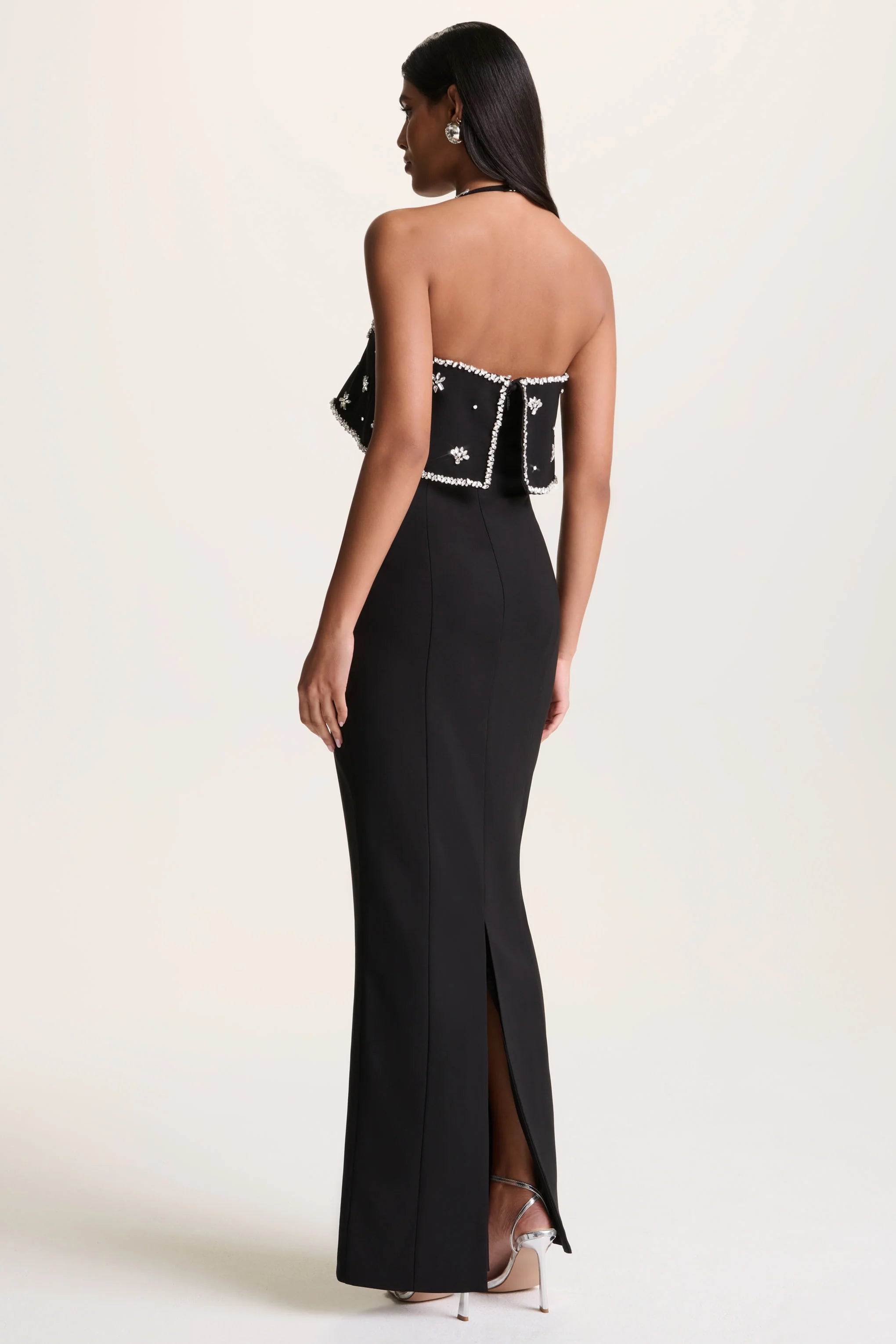 Illiana | Black Bandeau Hand-Embellished Maxi Dress