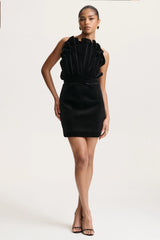 Polly | Black Velvet Ruffled Strapless Mini Dress
