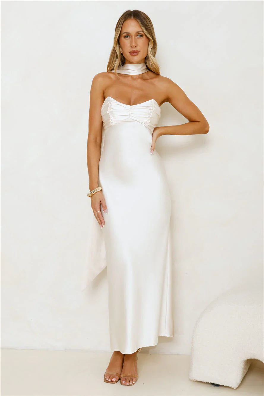 Be Noticed Strapless Satin Maxi Dress