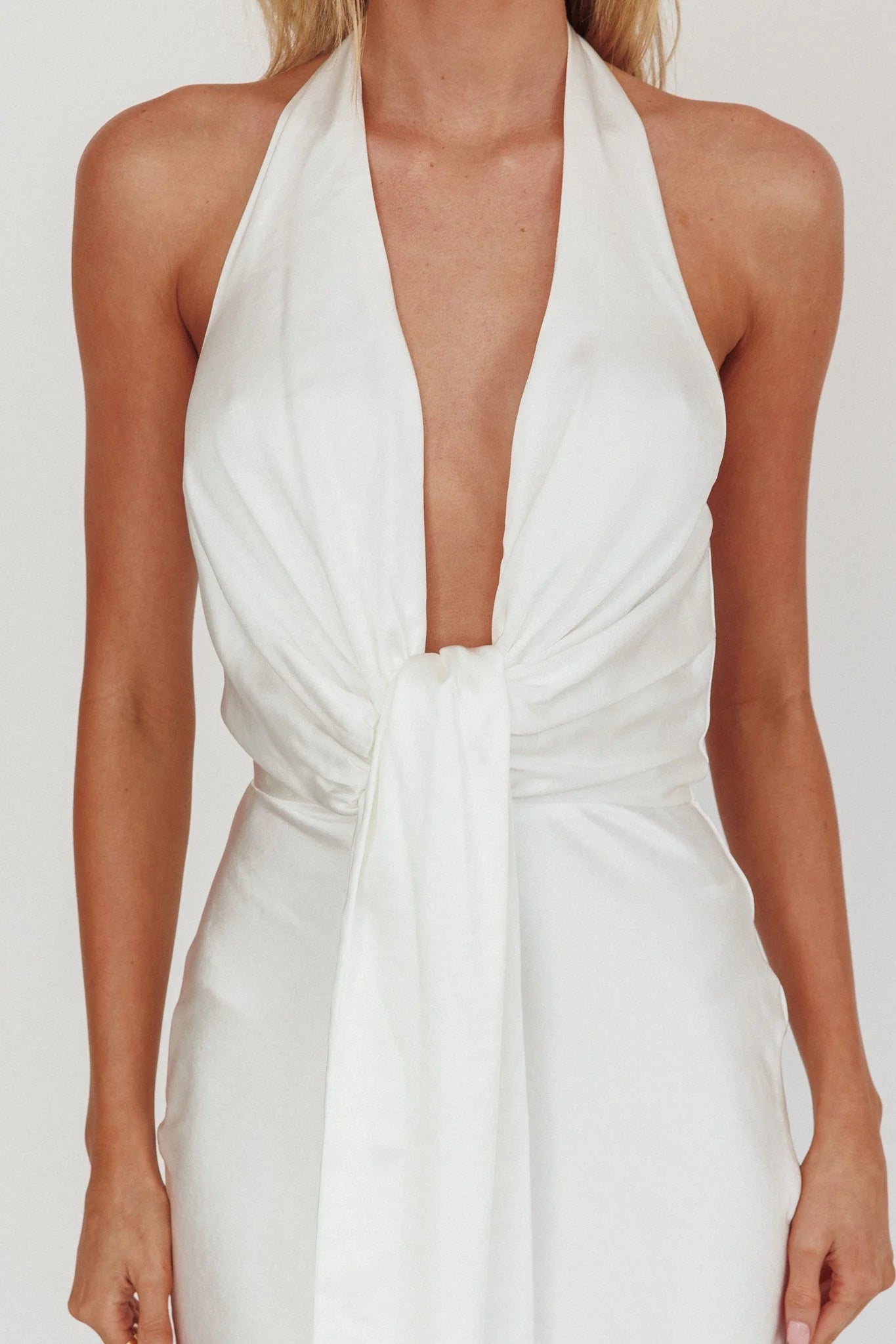 Make Believe Plunging Halterneck Maxi Dress Oyster
