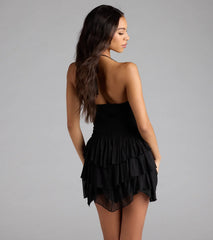 Sweet But Spicy Halter Cutout Ruffle Skater Dress