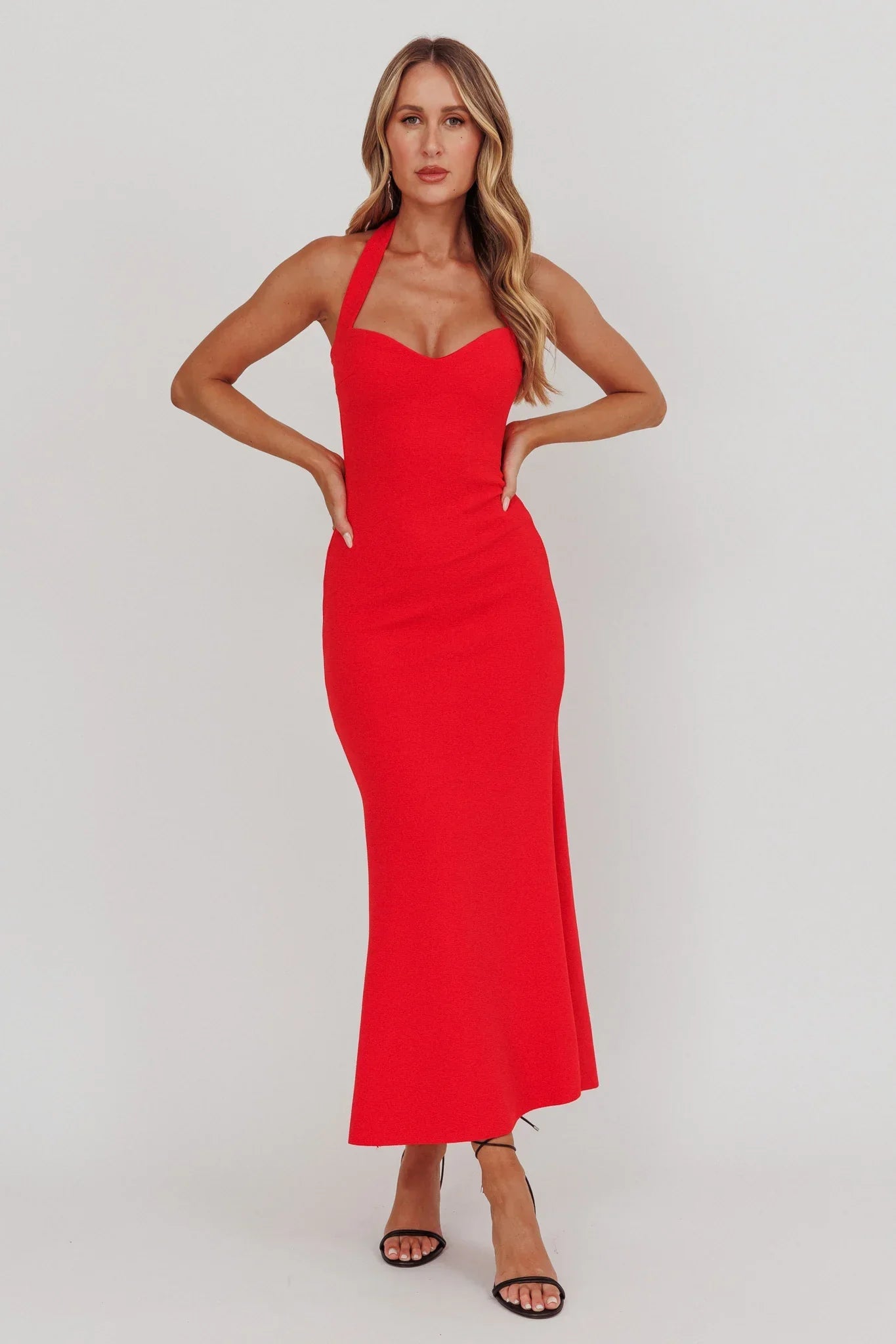 Fire Of Stars Halterneck Maxi Dress Red