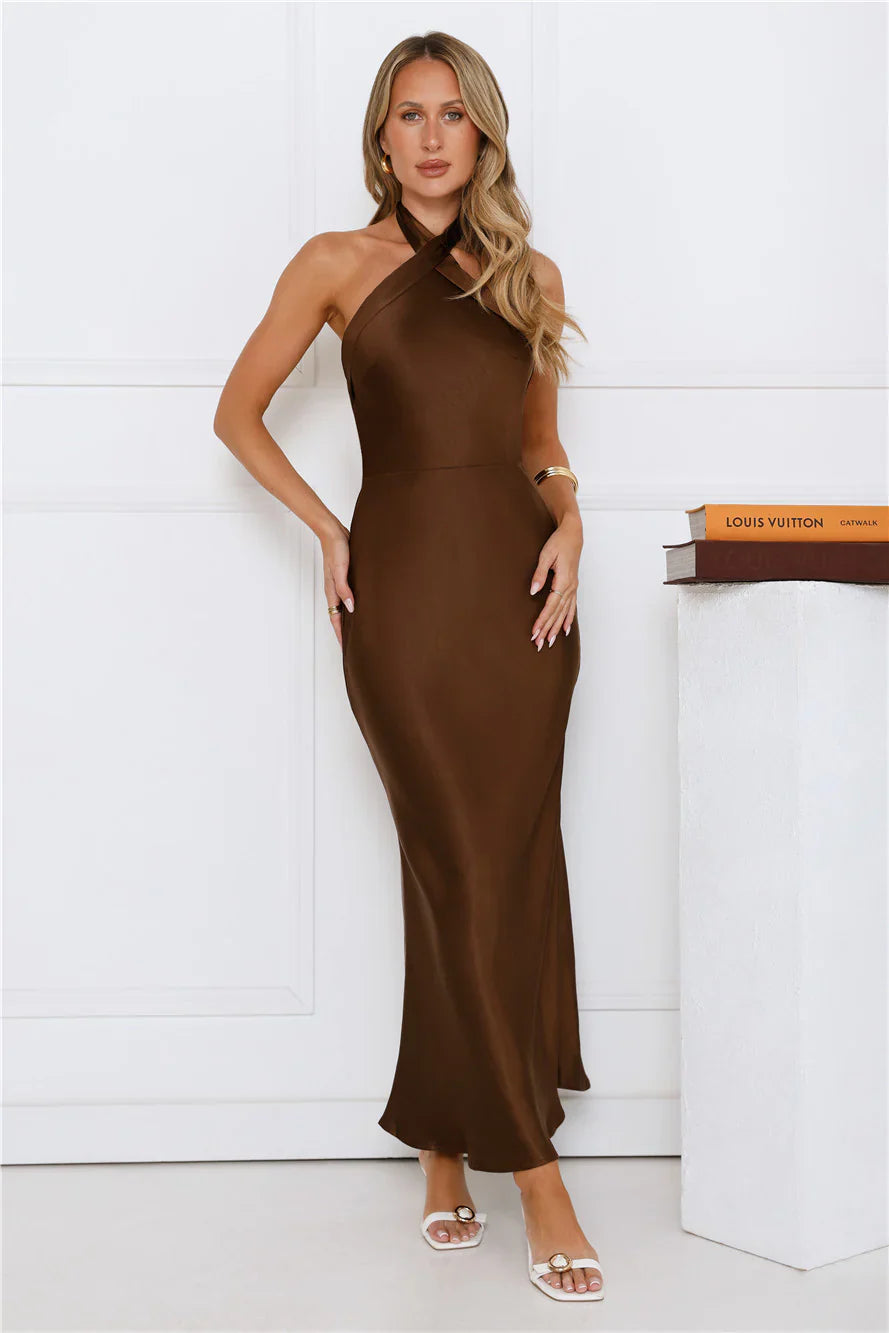 Majestic Girl Halter Satin Maxi Dress