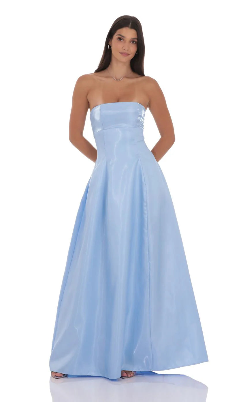 Sheen Empire Waist Maxi Dress in Blue