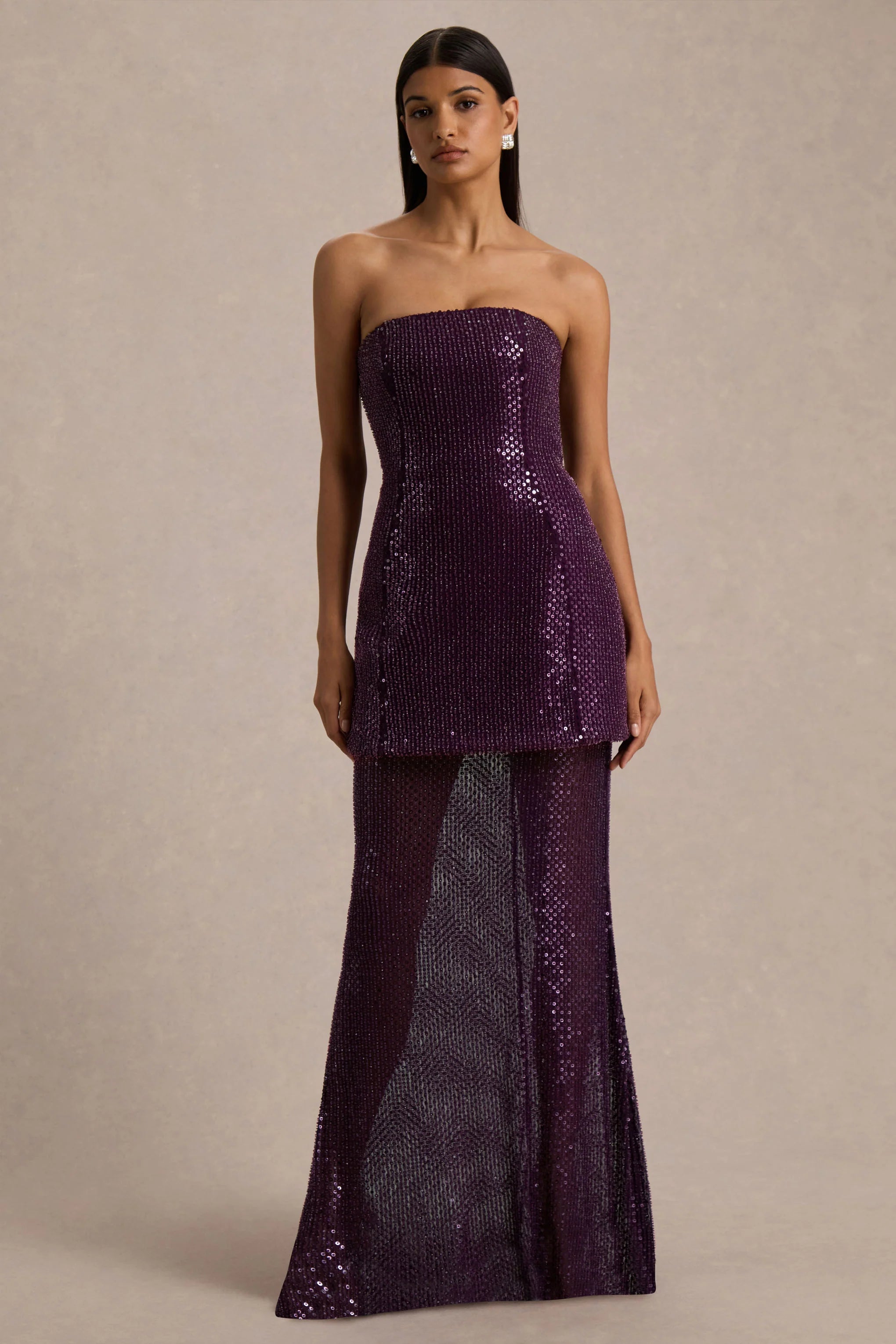 Luciana | Purple Embellished Bandeau Maxi Dress