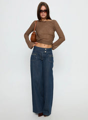 Unwritten Mid Rise Wide Leg Jeans Dark Blue Wash