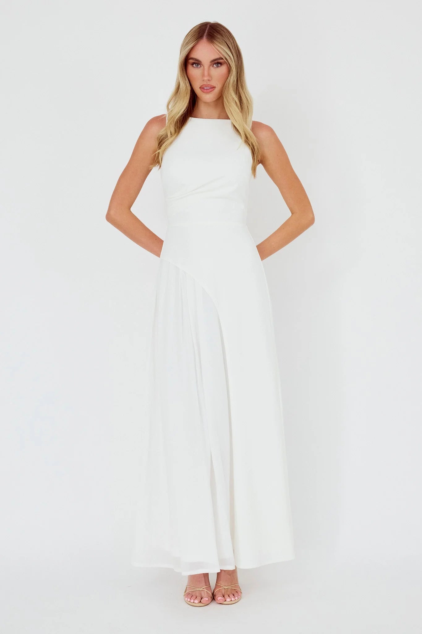 Ibis Pleat Detail Maxi Dress Off White