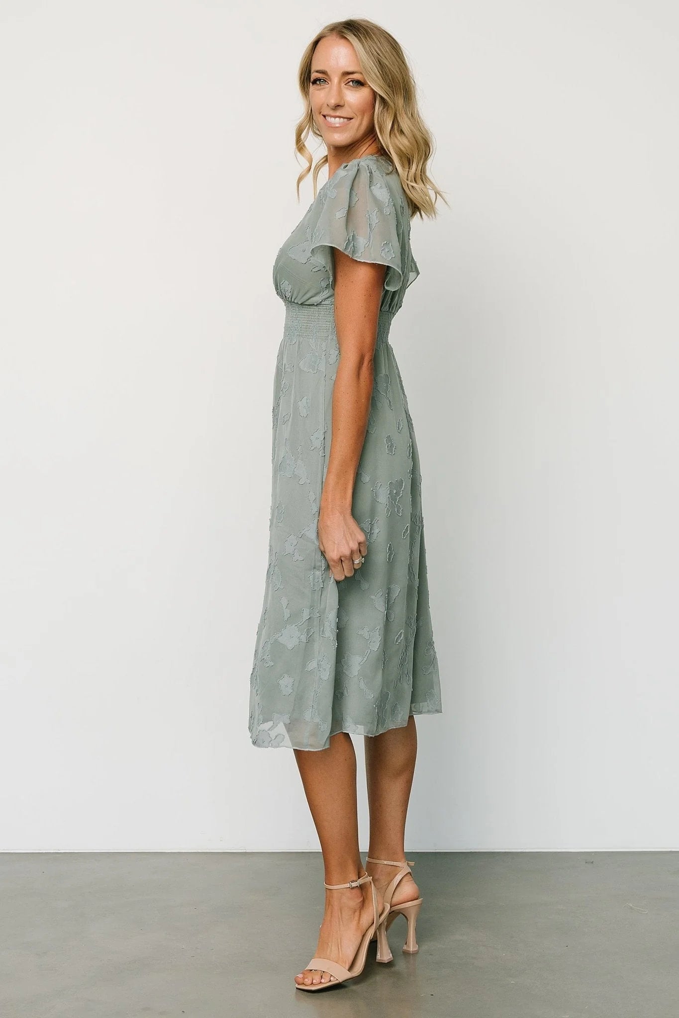 June Smocked Midi Dress | Eucalyptus