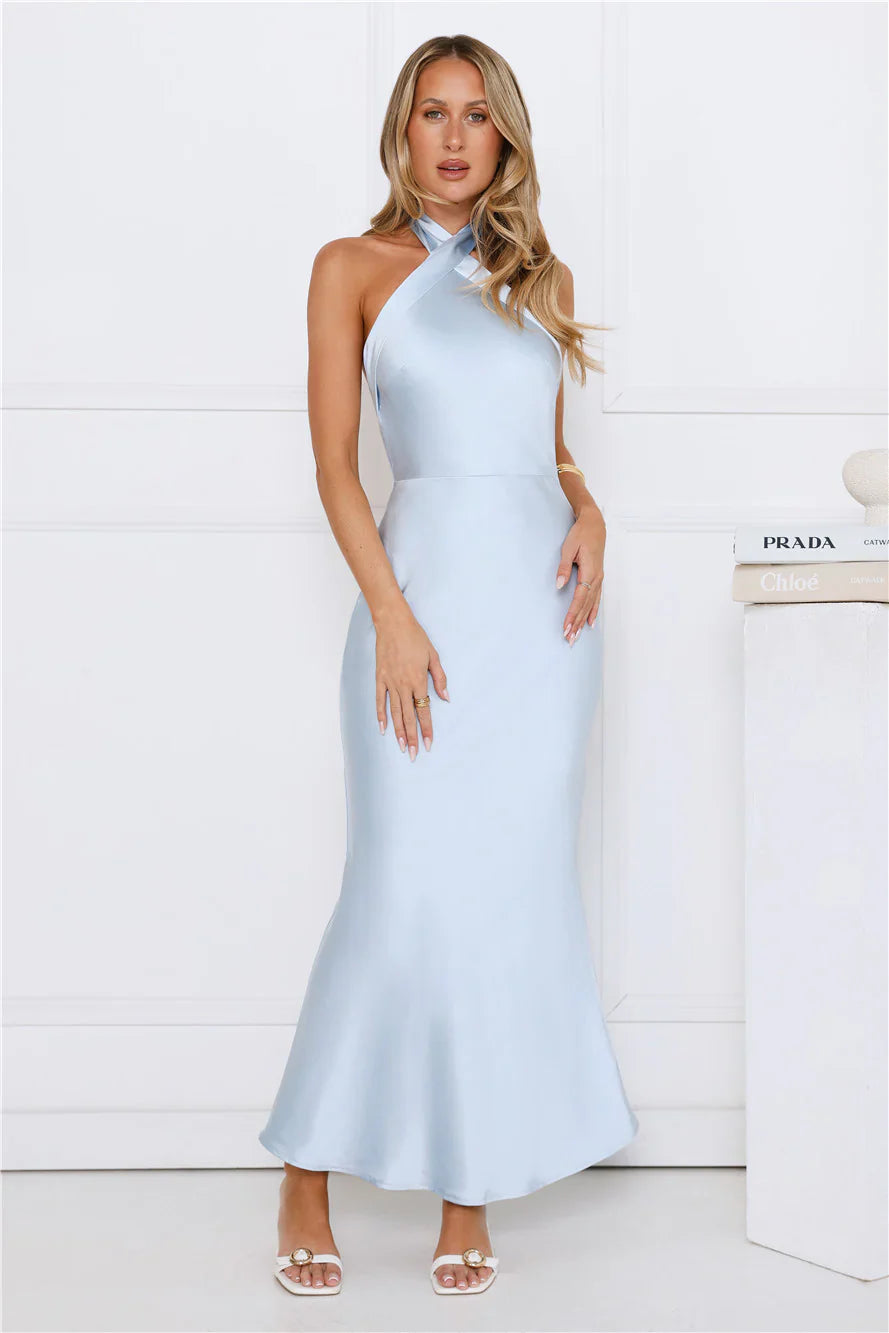 Majestic Girl Halter Satin Maxi Dress