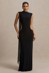 Katara | Black High-Neck Maxi Dress With Body Cut-Out Details