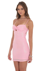 Foil Front Twist Bodycon Dress in Pink