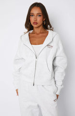 Can't Miss It Boxy Zip Front Hoodie Grey Marle/Rose Gold