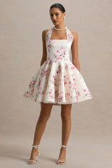 Peggy | Cream and Pink Halter-Neck Skater Mini Dress