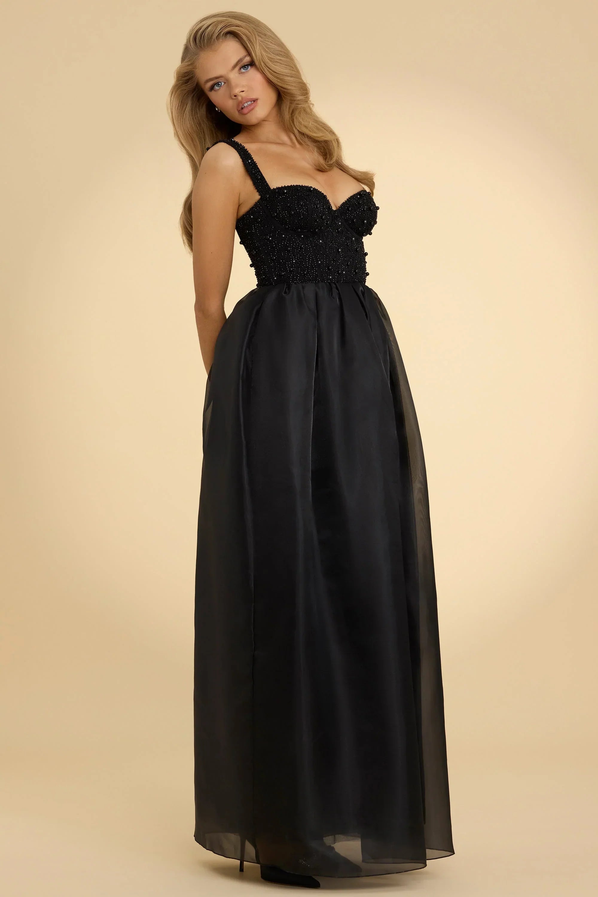 Embellished Corset Gown in Black