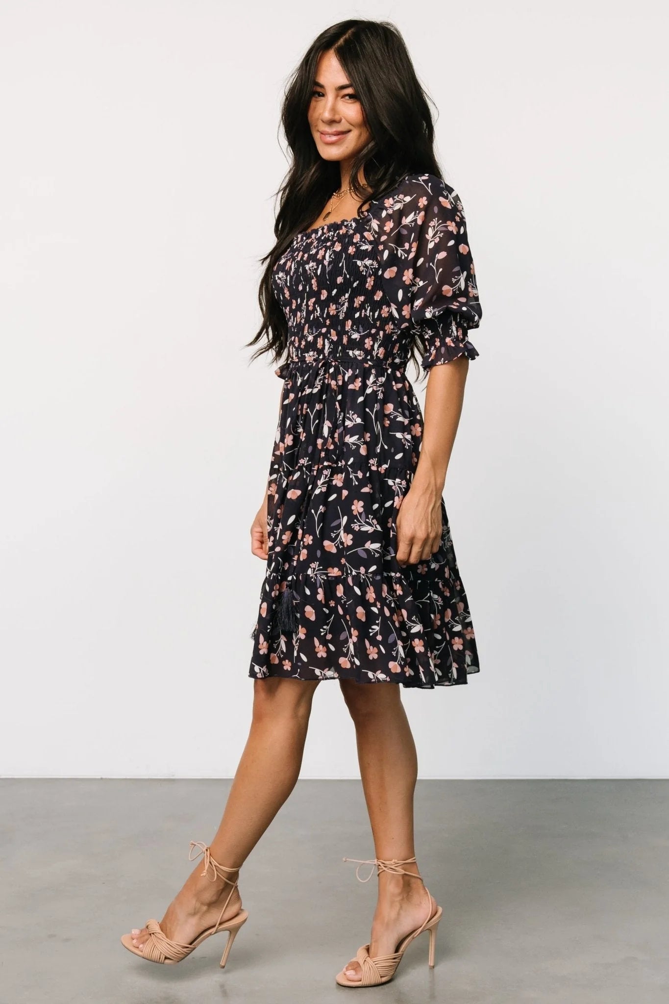 Azlyn Smocked Short Dress | Navy + Pink Floral
