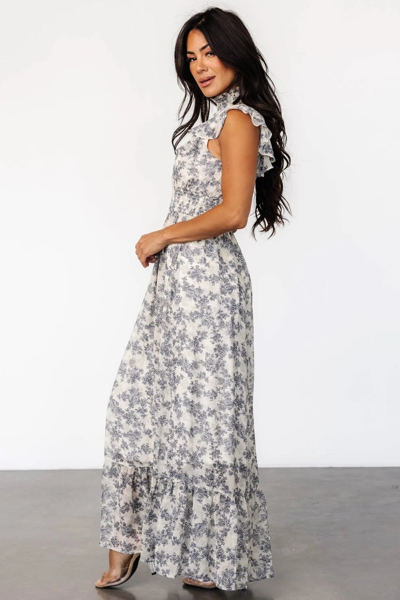 Kearny Ruffle Maxi Dress | Cream + Navy Floral