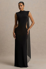 Katara | Black High-Neck Maxi Dress With Body Cut-Out Details