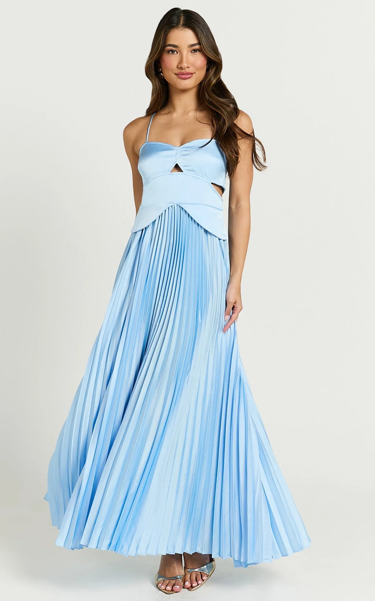 Shay Maxi Dress Sweetheart Cut Out Pleated Dress in Blue