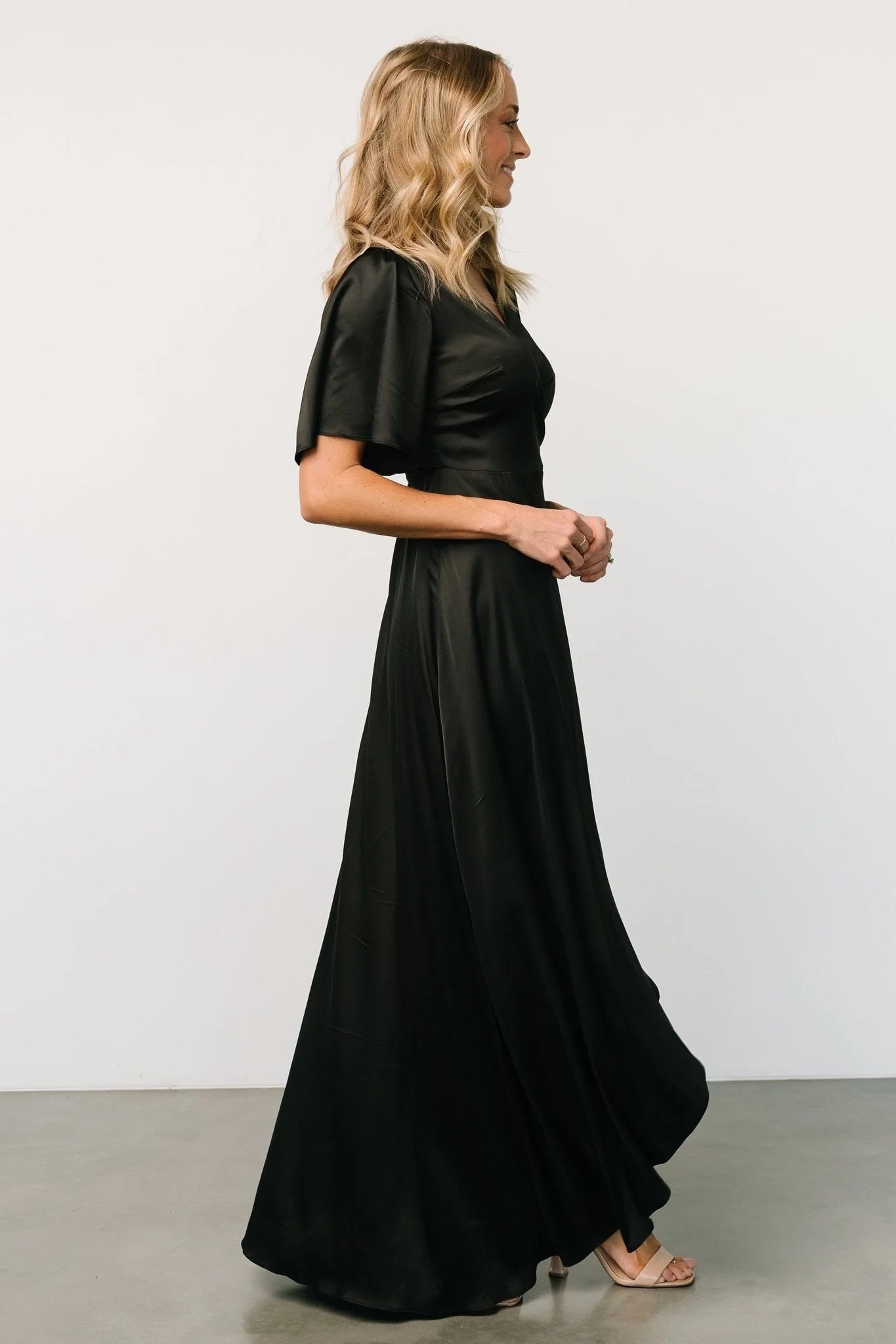 Vara Satin Maxi Wrap Dress | Black