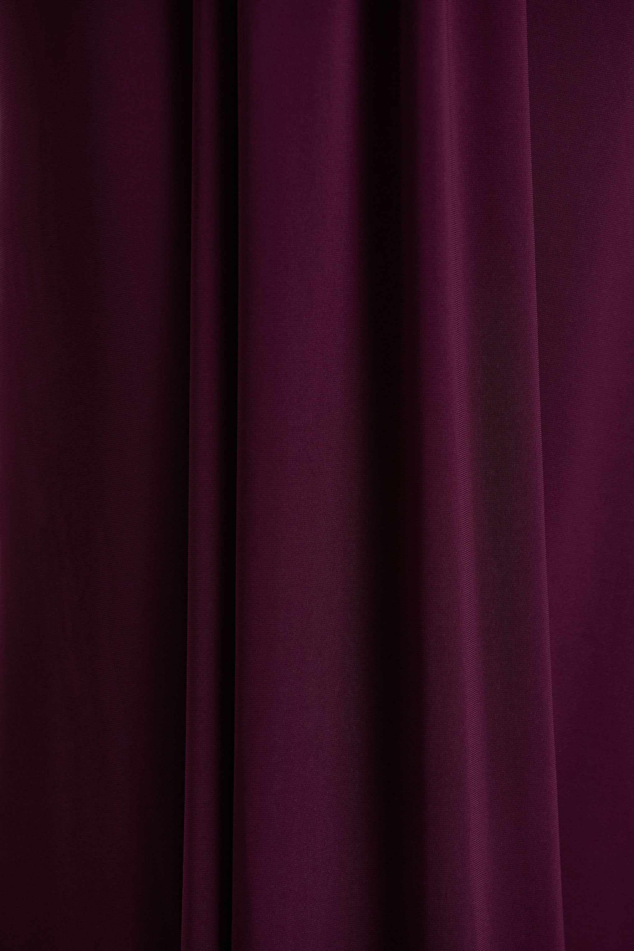 Flashy | Burgundy Plunge-Neck Maxi Dress With Ruched Detailing