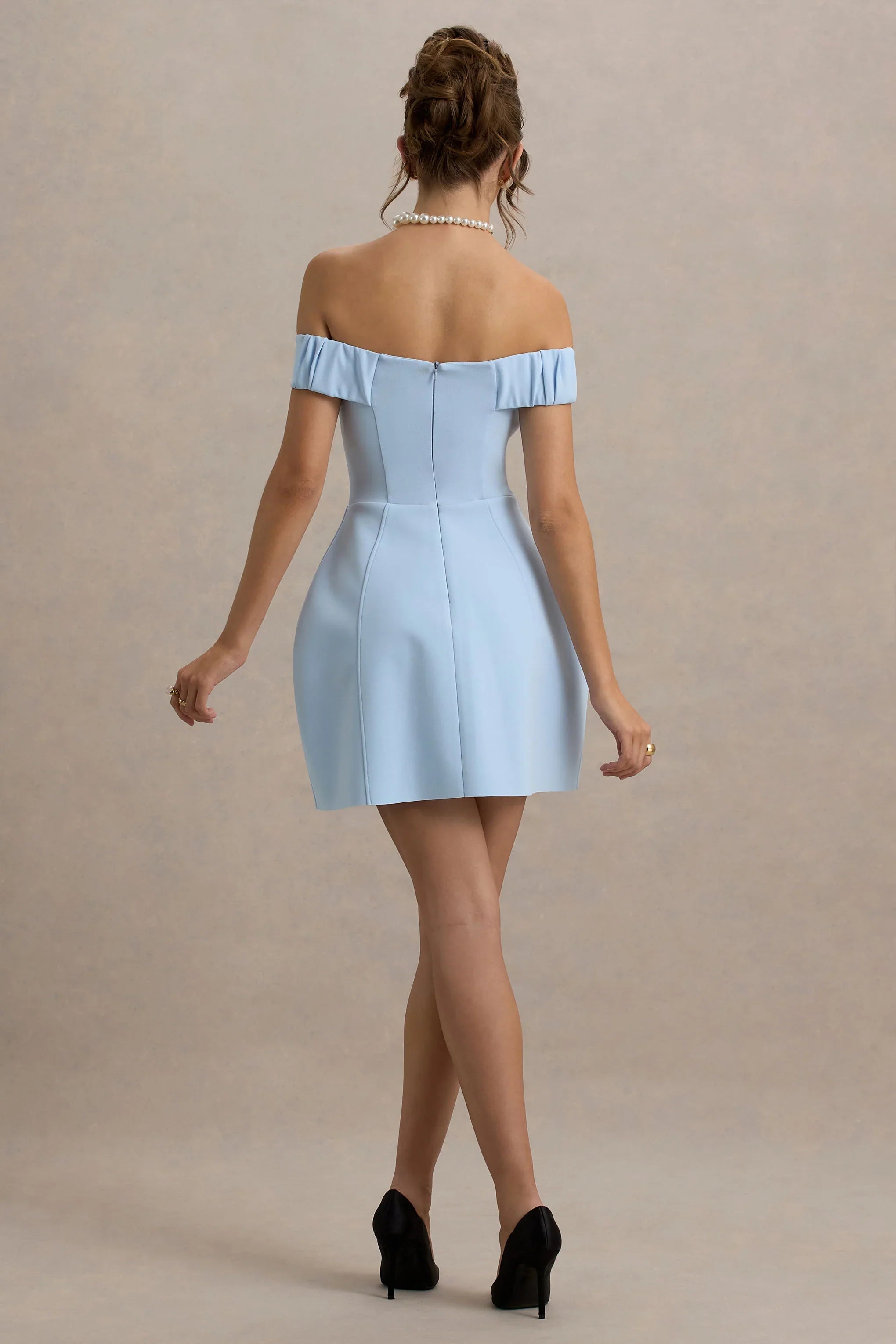 Lavender | Powder Blue Sweetheart Mini Dress With Bow Detail
