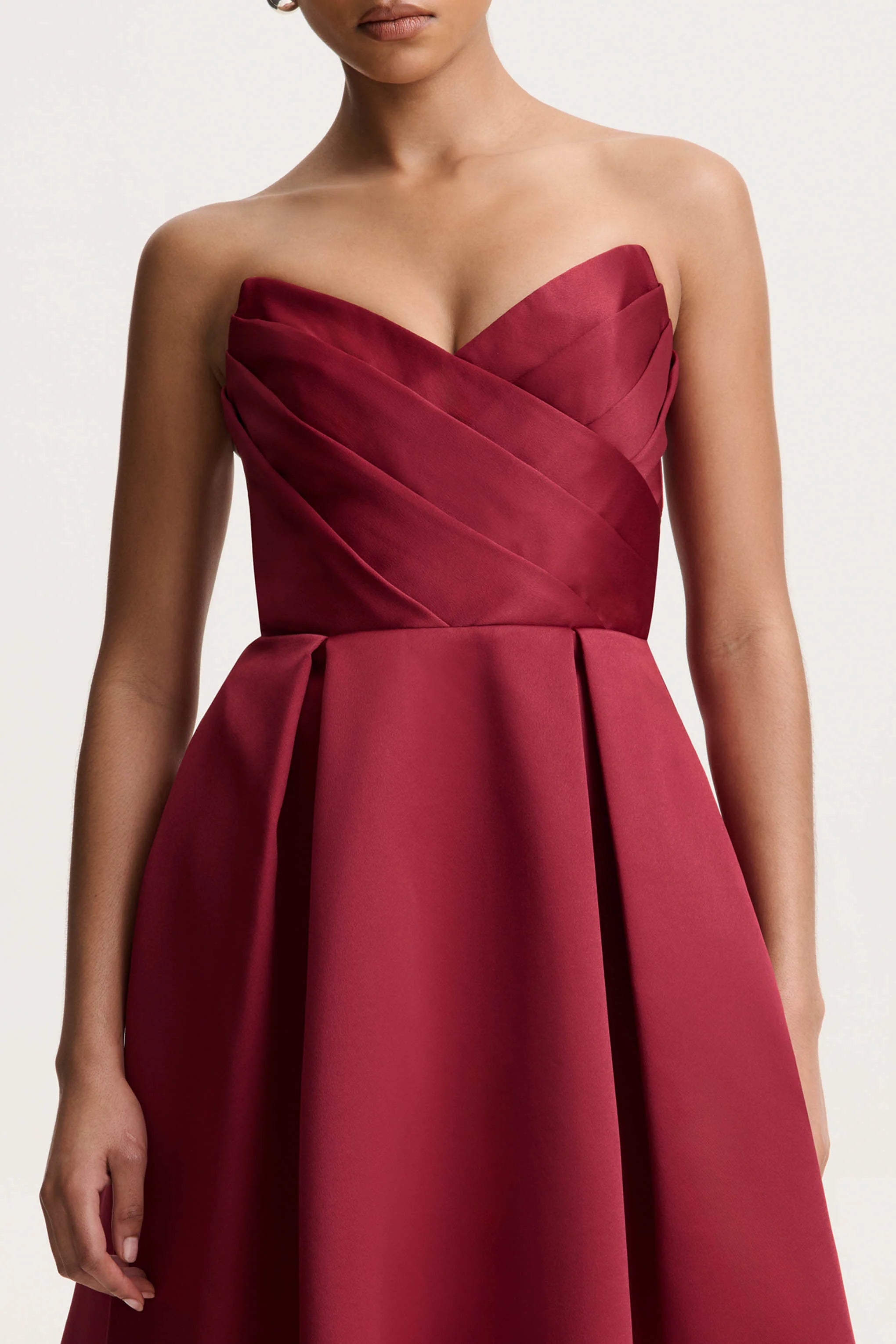 Promises | Red Satin Sweetheart-Neck Midi Dress