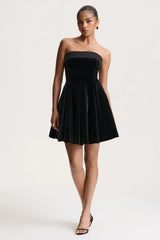 Mina | Black Velvet And Satin Bandeau Skater Mini Dress
